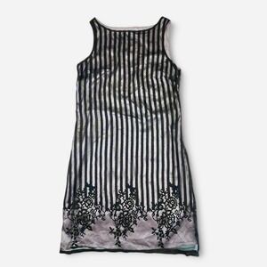 LC Waikiki Dress 38 Medium Sleeveless Black Purple Lavender Sheer Overlay Stripe